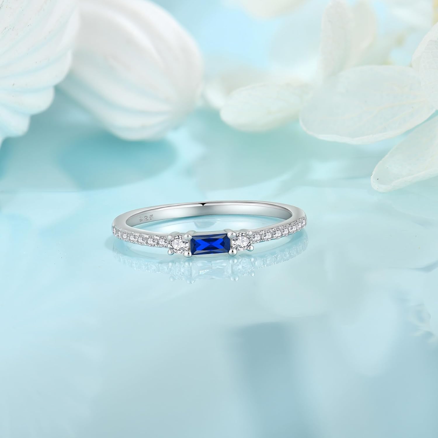 925 Sterling Silver Stackable Rings Birthstone Promise Rings Thin Half Eternity Halo Cubic Zirconia Wedding Band Rings Jewelry for Women Her, Size 5-10 - Image 3