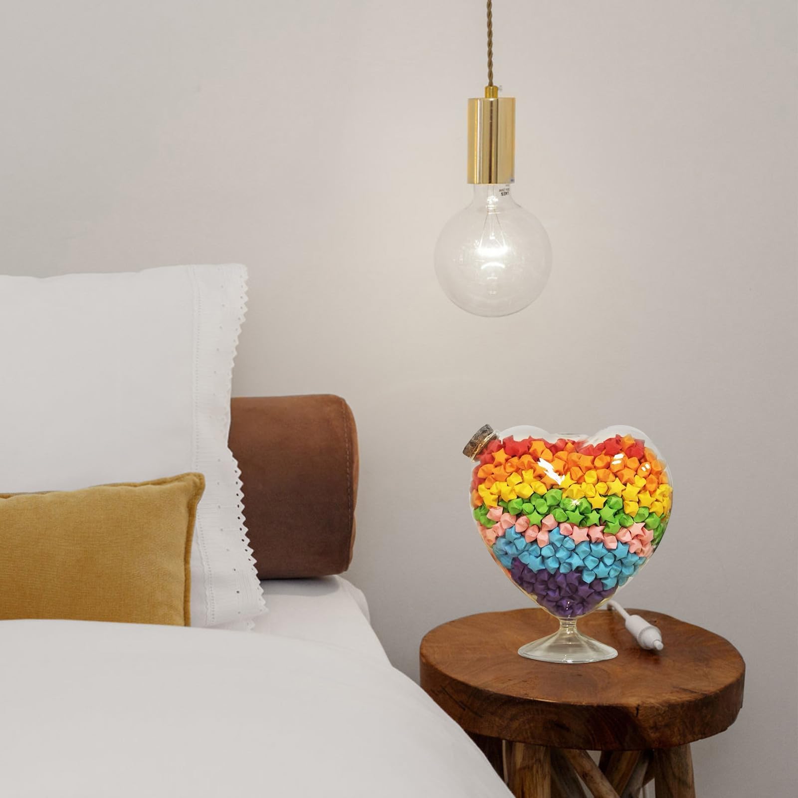 Barattolo Vetro Tappo Sughero, Bottiglia Origami a Stella in Vetro e Legno, Design Trasparente per Decorazione Casa e Scrivania, Contenitore per Piccoli Oggetti