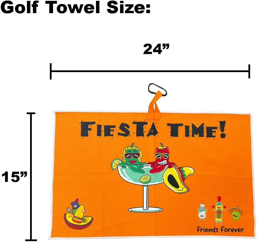 Giggle Golf Par 3 Includes a Golf Towel Waffle Material, Tee Bag with 4 Tees, and Bling Golf Ball Marker with Hat Clip - Perfect Golf Gift for Women (Fiesta)