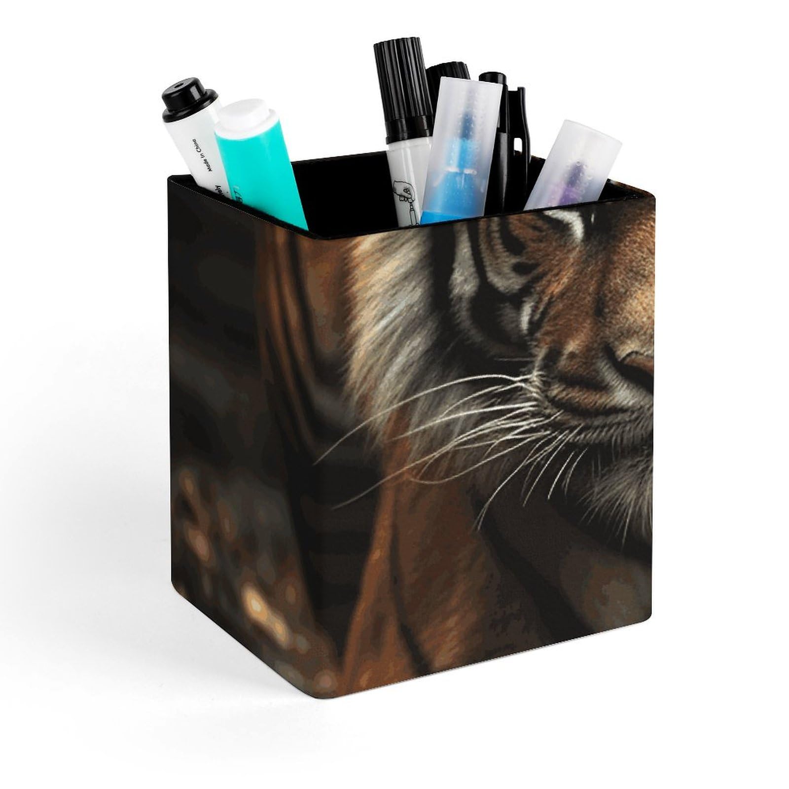 Porte-stylo en cuir au design tigre pour un bureau élégant