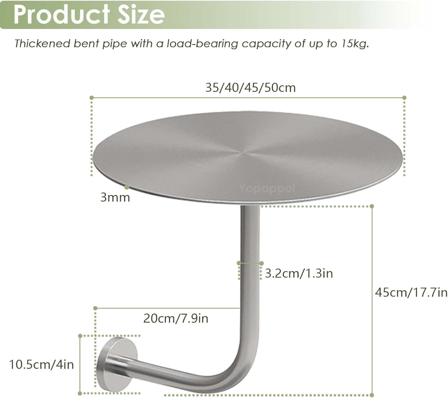 L-Shaped Wall-Mounted Round Tables, Stainless Steel Breakfast Bar Table Leisure Coffee Tea Table for Milk Tea Shop Garden Outdoor Patio Bistro Cafe(19.7x19.7x17.7inch)