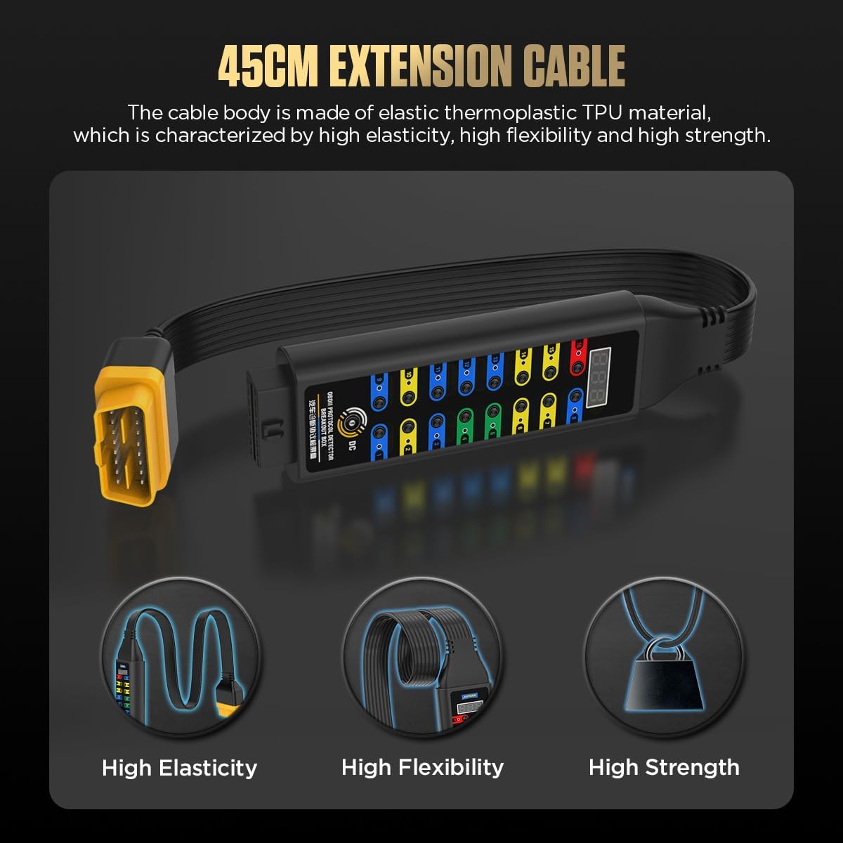 OBD2 Breakout Box, with Voltage Display, LED Indicator & Jumper Automotive OBDII Protocol Detector for Communication/Power/Ground Detection, Works with Scanner/Multimeter/Oscilloscope, 16-Pin CAN