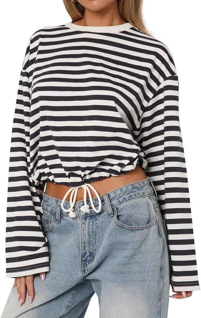 LEEDYA Womens Long Sleeve T Shirts Oversized Basic Crewneck Tee Fall Lightweight Tops Casual Workout Y2K Pullover Top 2025