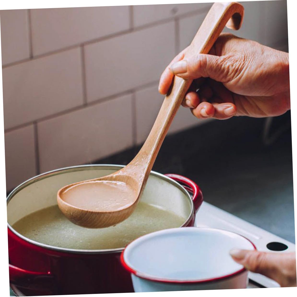 Large Wooden Soup Ladle with Long Handle for Kitchen Serving