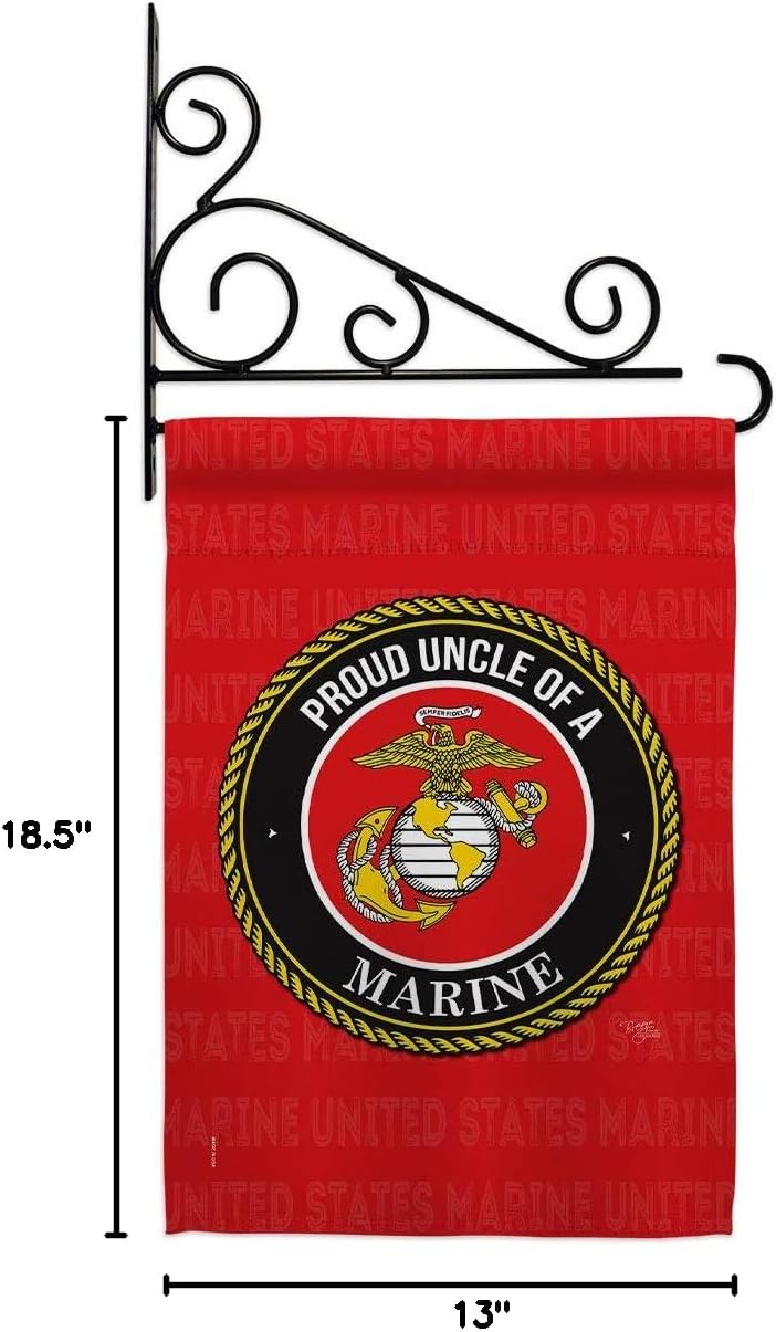 Proud Uncle Marines Garden Flag Set Wall Holder Armed Forces Marine Corps USMC Semper Fi United State American Military Veteran Retire Official Small Gift Yard House Banner Double-Sided 13 X 18.5
