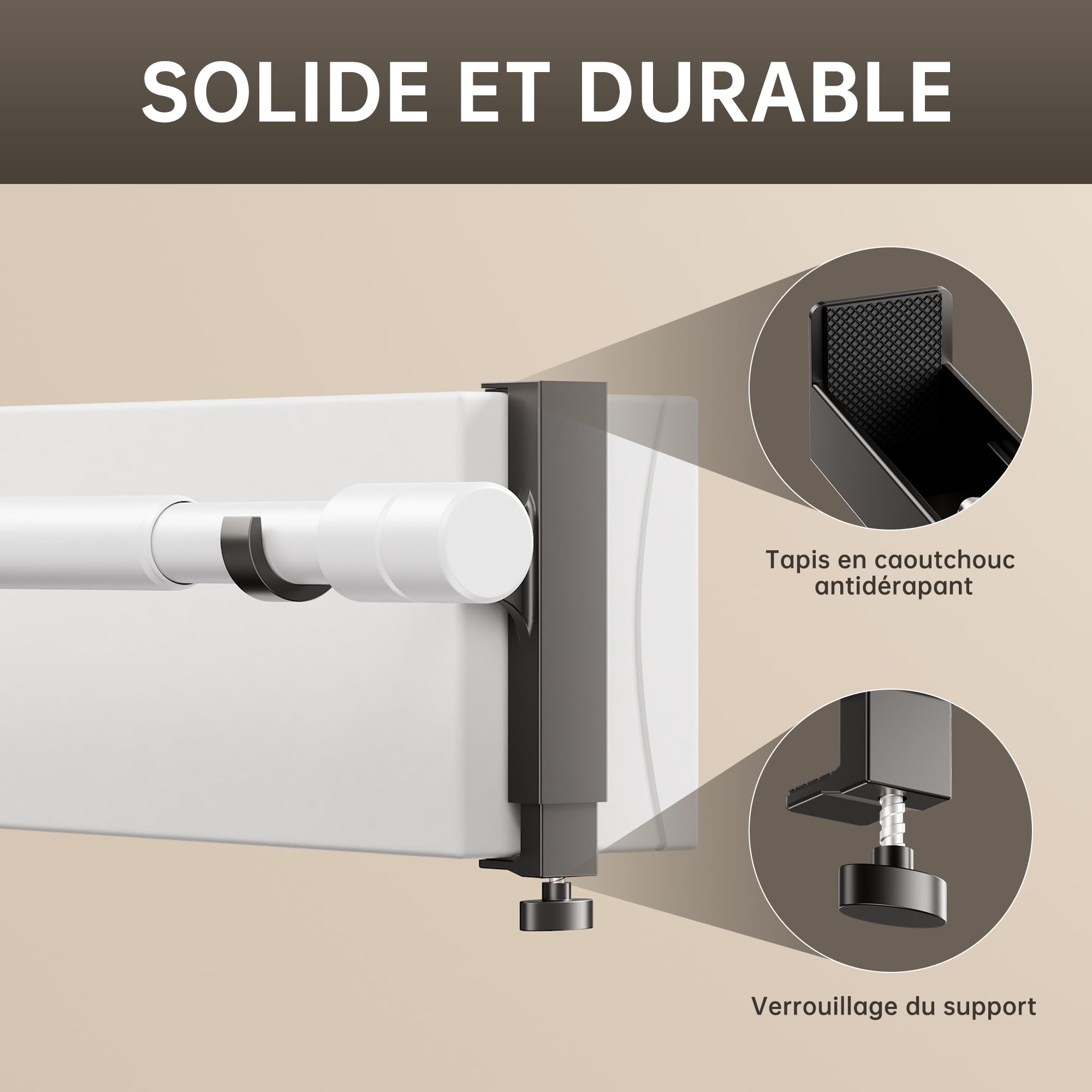 Conjunto de 2 soportes ajustables para barras de cortina para cajas de persianas enrollables, no se necesita perforación, fácil de instalar, altura de 14.5 a 24 cm, para barras de Ø19, 25, 28mm
