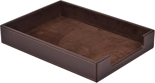 Miniatura 8 de Bandeja de cuero sintético para cartas, bandejas de carga frontal para organizador de escritorio de oficina, revista, archivo, soporte de papel A4,