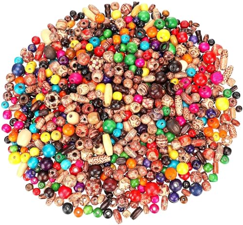 Image of DIY Crafts 260, Beads Set, Include Printed Wooden Beads Loose Wood Beads, Unssorted Natural Wooden & Plastic Bead and Rainbow Color Wooden Beads for Jewelry Making DIY Contain P (260)