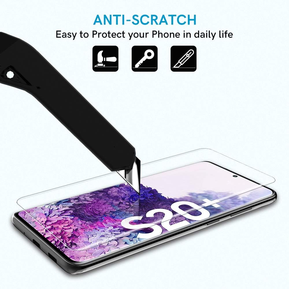 EGV 2 Pack Screen Protector Compatible with Samsung Galaxy S20 Plus, Tempered Glass, Fingerprint Unlock Compatible, Easy to Install, Case Friendly