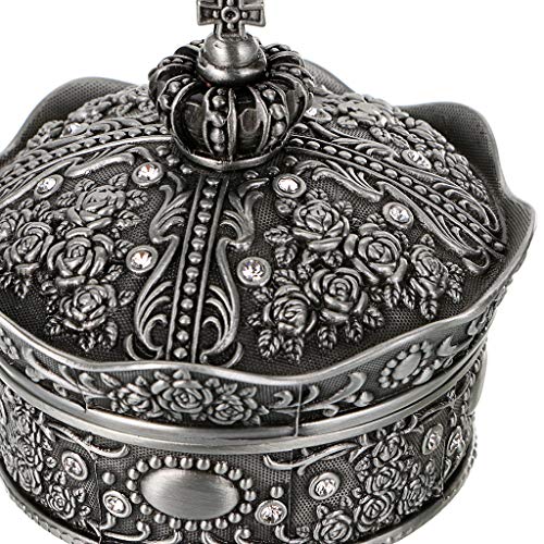 Hipiwe Vintage Jewelry Box, Antique Crown Design Trinket Treasure Chest Storage Organizer,Metal Earrings/Necklace/Ring Holder Case, Keepsake Giftb Box For Girls Women (Small) #TOP4