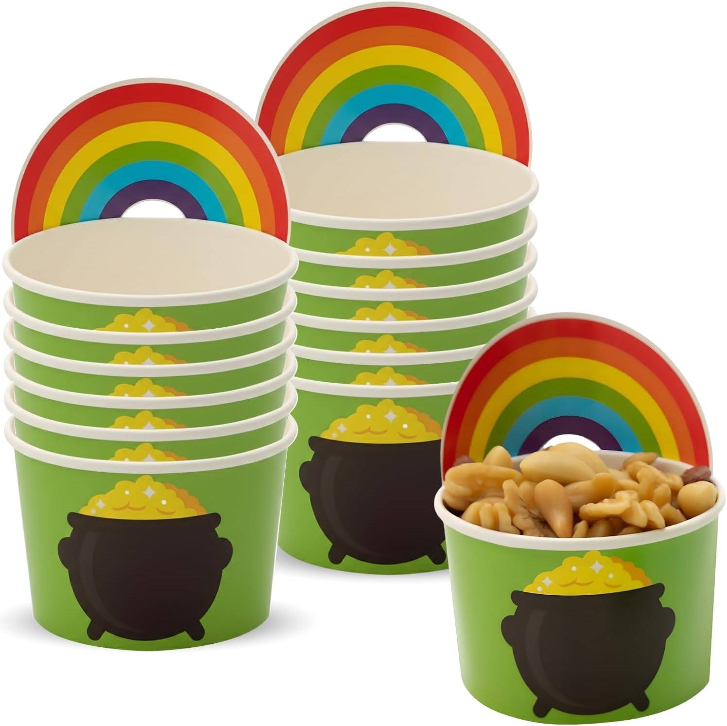 Fun Express St. Patrick’s Day Pot of Gold Disposable Paper Snack Cups - 12 Ct