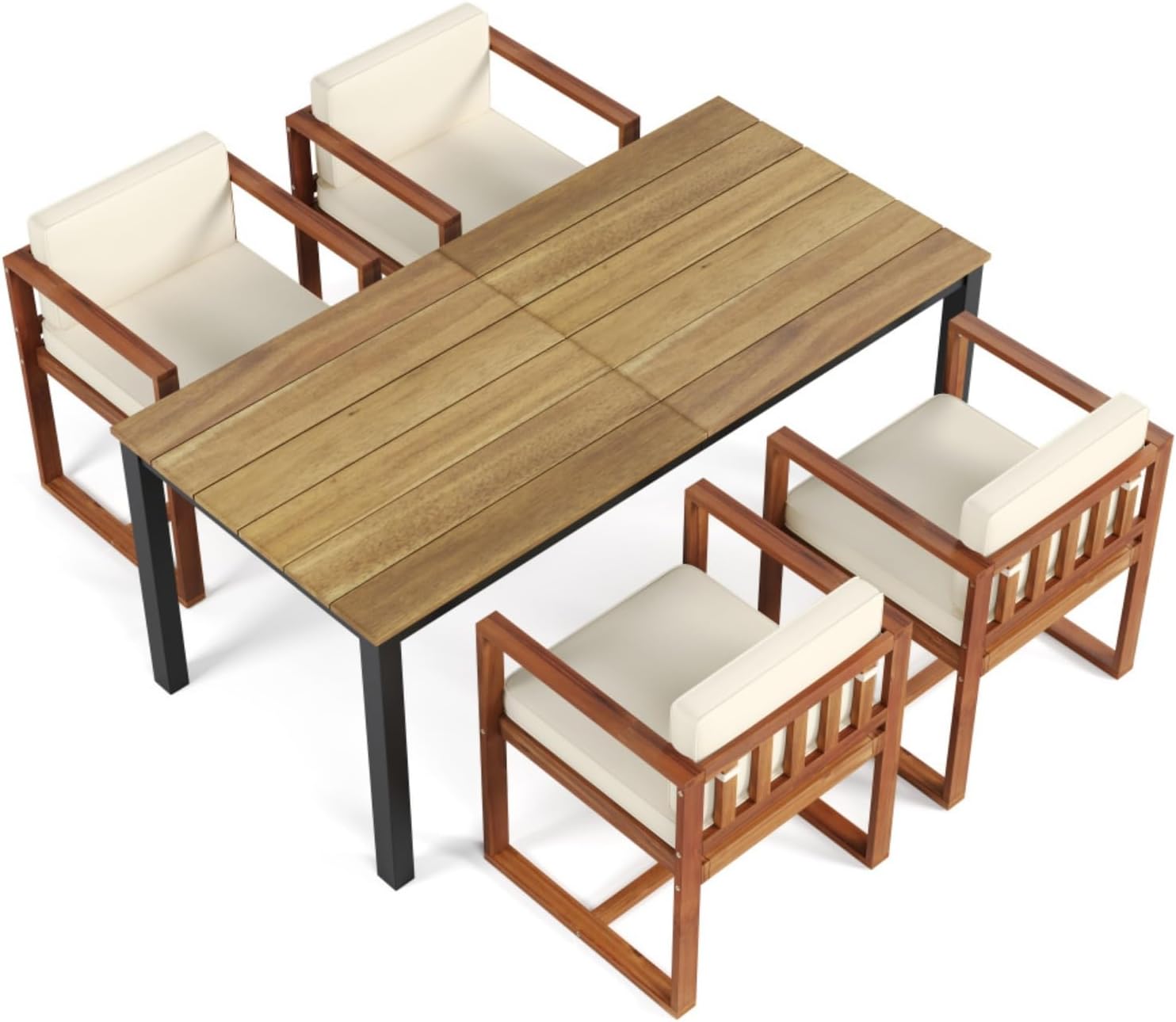 Patio Dining Table and Chairs Set of 5, Dining Table with Chairs, Outdoor Table Sets, for Garden, Backyard, Poolside, White