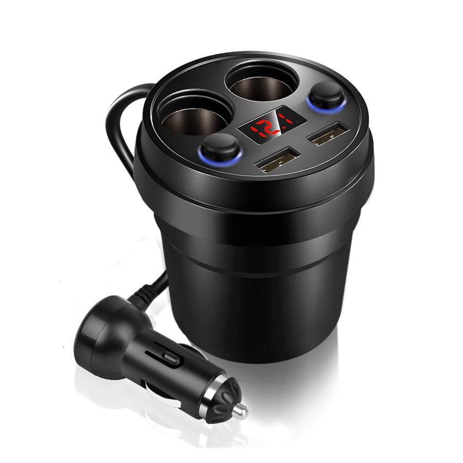 Adaptador de Corriente for teléfono móvil con 2 Puertos USB DC/5V 3.1A, Pantalla LED Voltaje y Encendedor(Black)