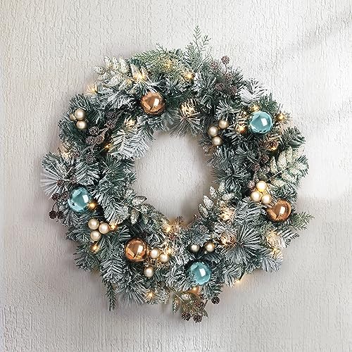 Jingle Jollys 60cm Christmas Wreath with LED Lights Snowy Garland Xmas Decor