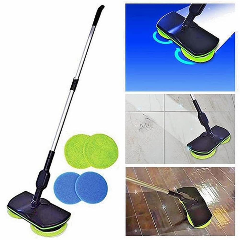 Mopa Giratoria Eléctrica de Limpieza,Mopa Spinning Recargable con Mango Ajustable,2 Almohadillas Microfibra y 2 Almohadillas Pulido,para Suelos de mármol,parqué y demás