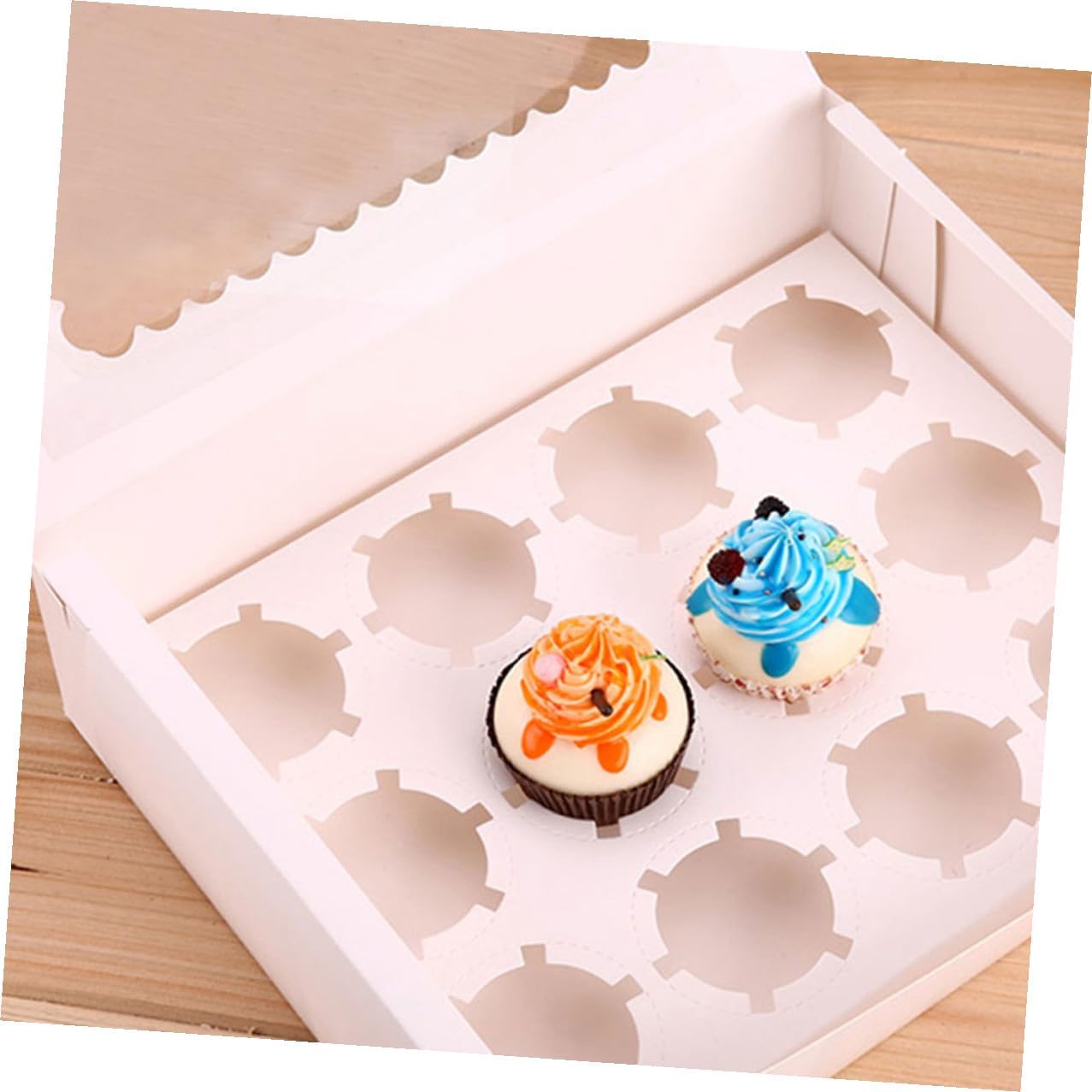 Mikinona 10pcs Paper Cupcake Carriers with Window, White Cardboard Muffin Boxes for Bakery, Egg Tart Paper Storage Boxes for Home and Party Use