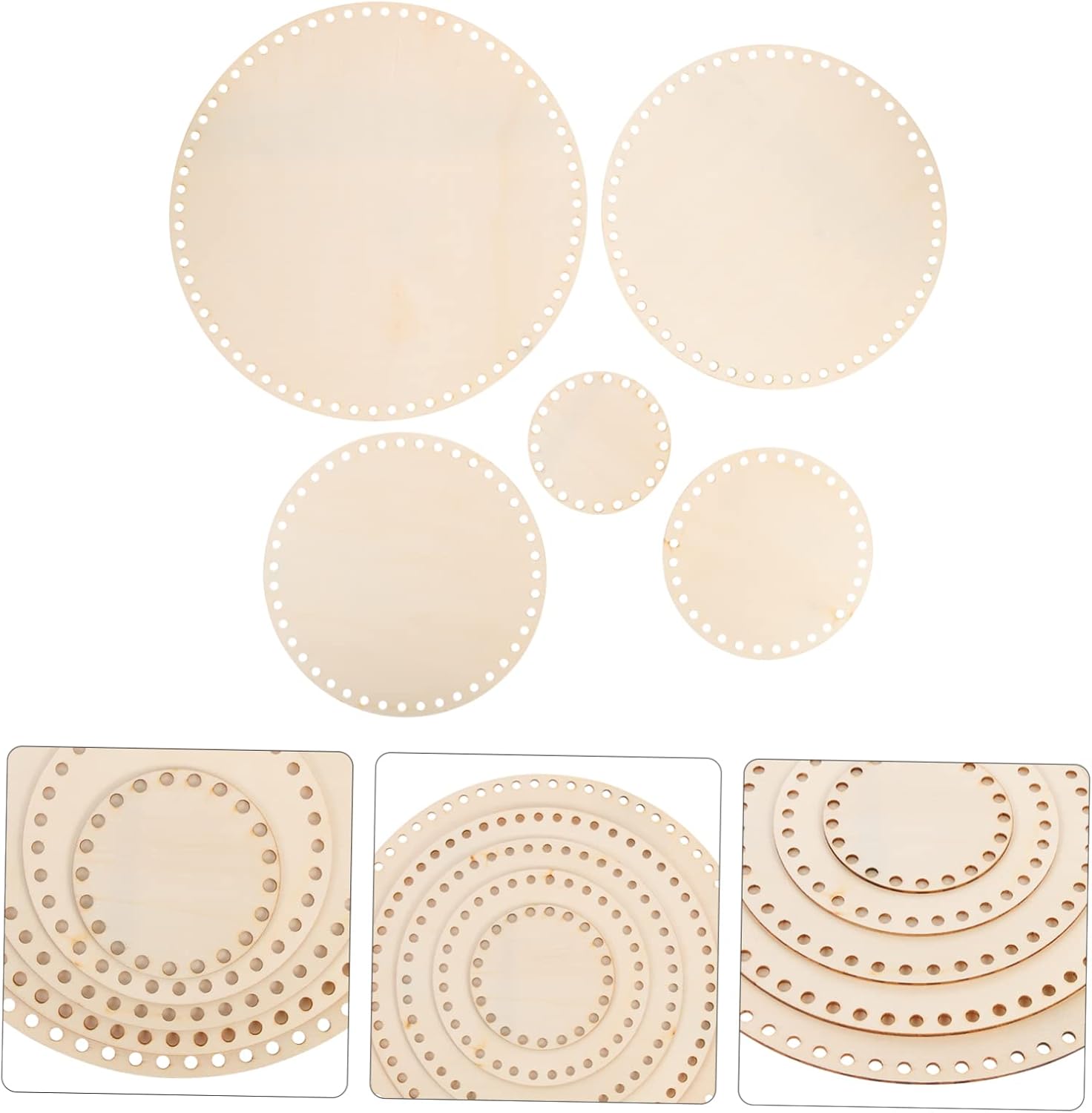 JEWEDECO 5Pcs Round Wooden Basket Base for DIY Weaving Durable Cross Stitch Bottom for Crochet Projects for Beginners and Professionals Easy to Use and Create Unique Designs