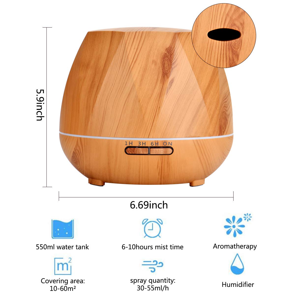 550 l aroa diffuser, ultrasone luchtbevochtiger, BPA-vrije oliën
