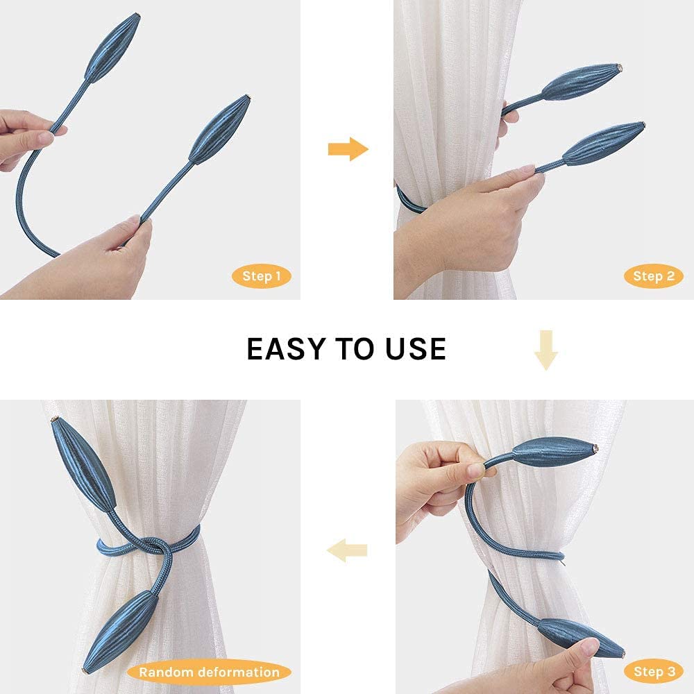 Gardinenring 2 Stück DIY Twist Gardinen Raffhalter Kreative Dekorative Drape Raffhalter Europäischer Stil Zufällige Modellierung Gardinenhalter Für Zuhause & Büro Fenstervorhang Zubehör (Blau Grau)