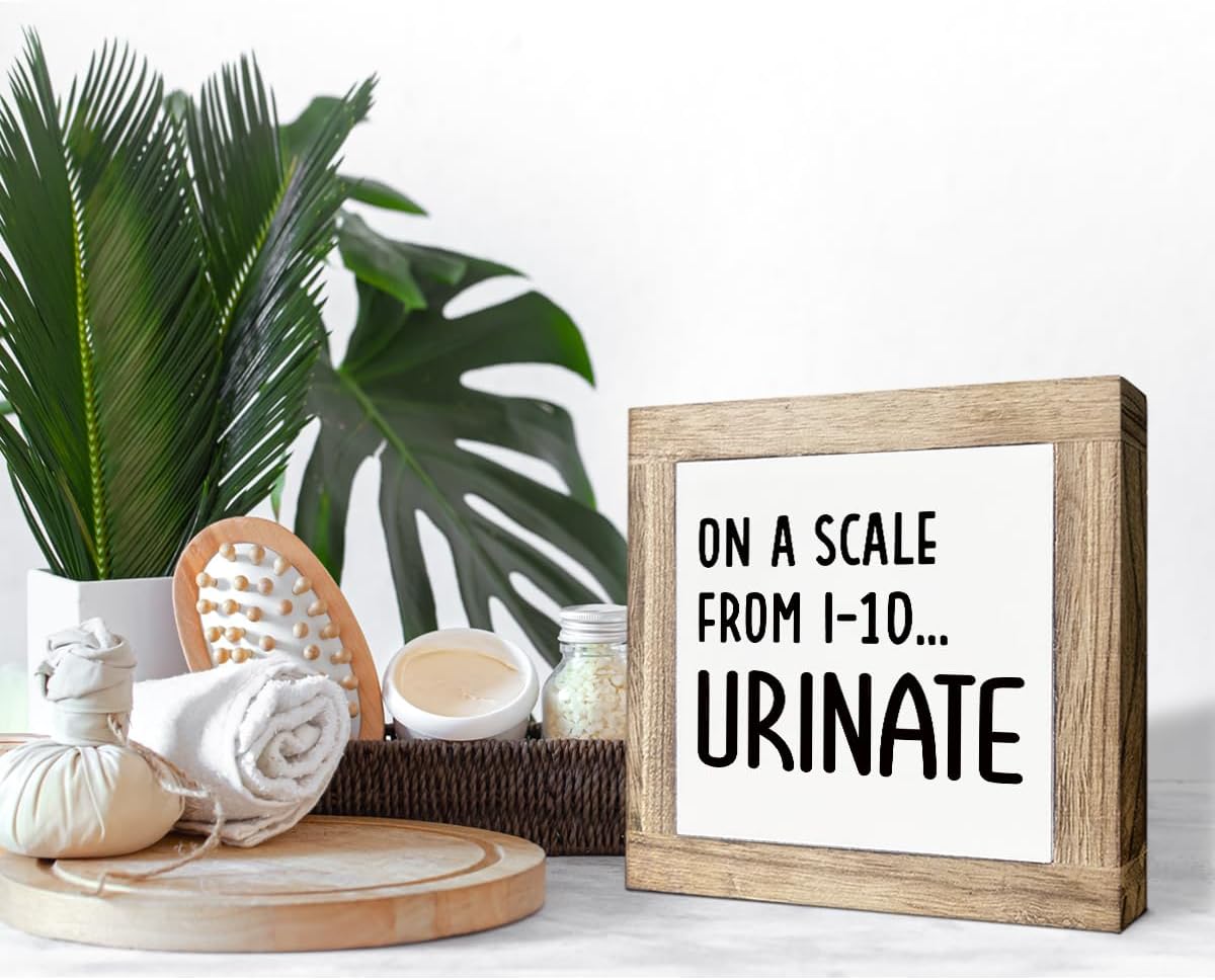 Urinate Sign, Funny Bathroom Decoration, Male Toilet Decor, Rustic Bathroom Sign, Toilet Humor Wood Signs, Farmhouse Wooden Box Signs for Home Office, Rustic Wooden Block Plaque 5.9X5.9X0.7inches image 4