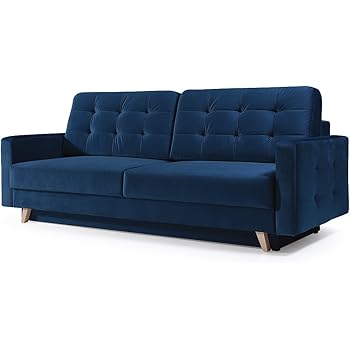 Meublo Canape Convertible En Velours 3 Places Droit Pique En Tissu Scandinave Carla Bleu Marine Amazon Fr Cuisine Maison