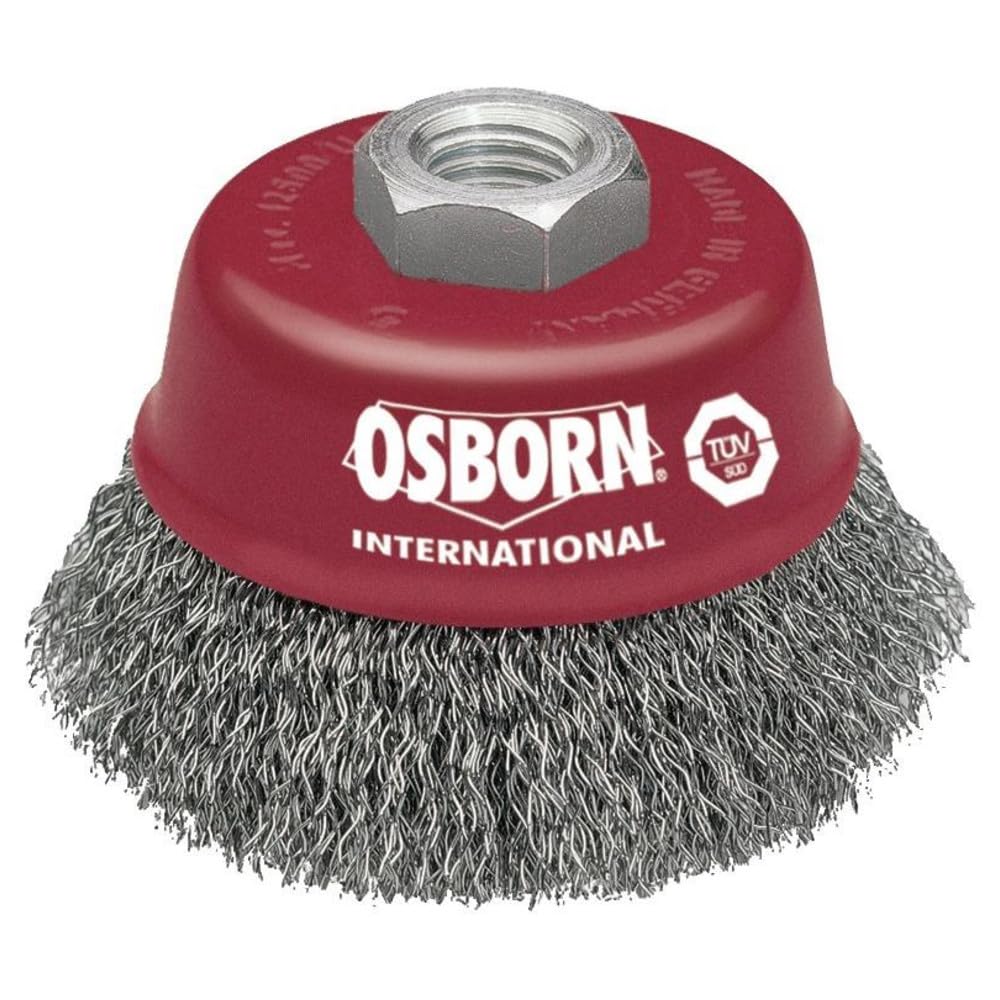 OsbornCup Brush for Angle Grinder 125 mm, Diameter 75 mm, Thread M 14 x 2, Corrugated Steel Wire 0.30 mm, TÜV Tested, Red, 2613162