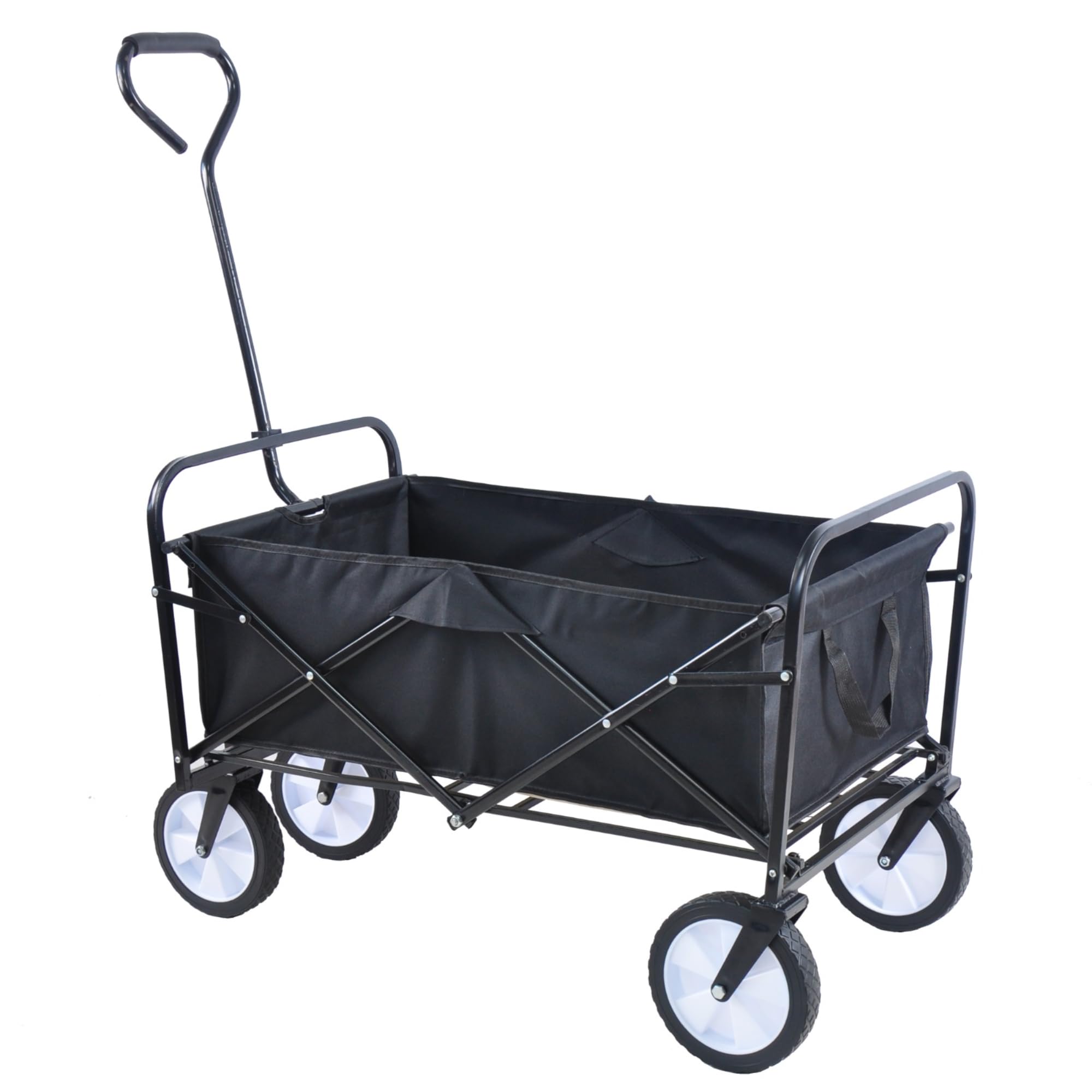 Heavy Duty Black Folding Garden Trolley Cart Wagon Pull Along Wheelbarrow Truck