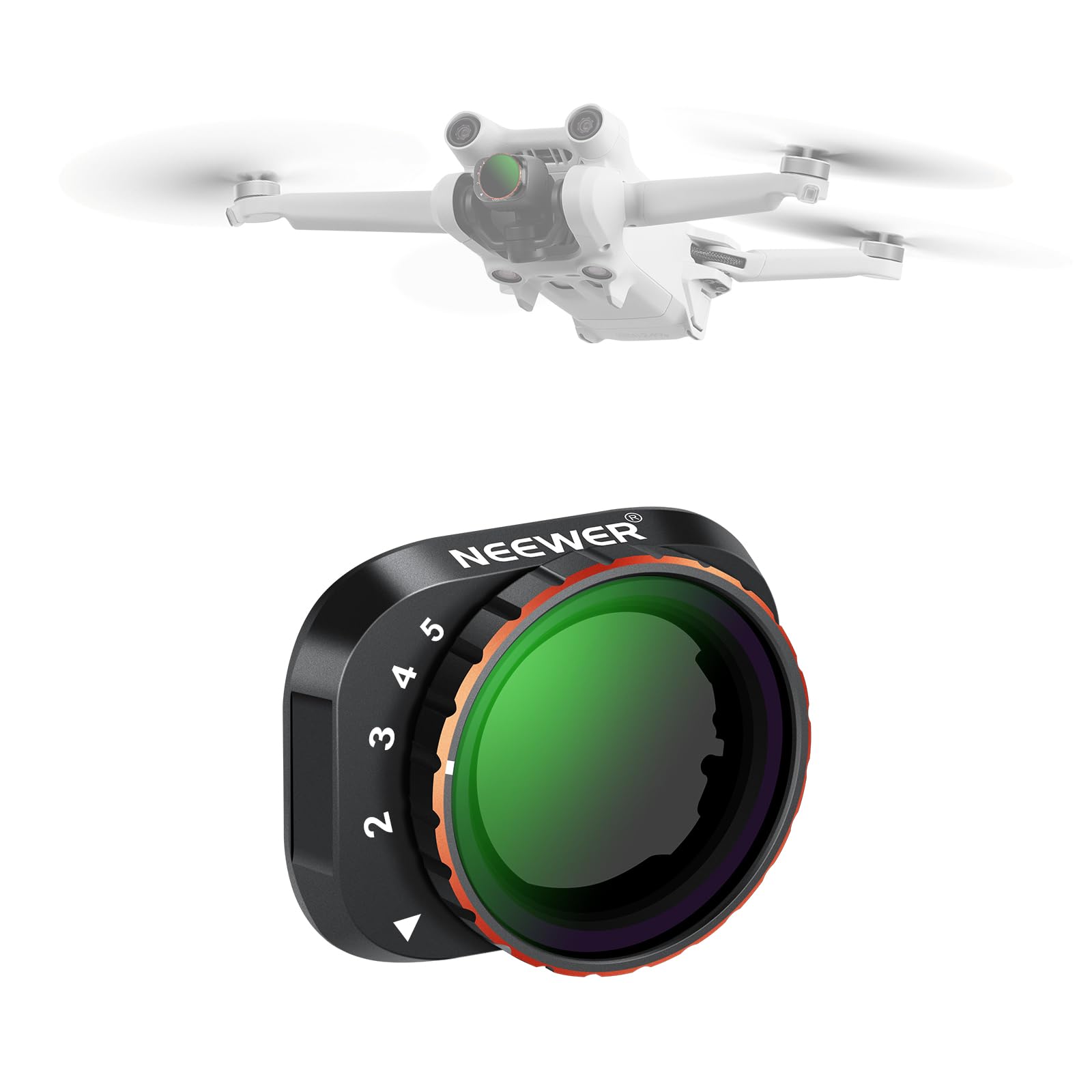 NEEWER Filtro ND Variabile Compatibile con DJI Mini 3 Pro, ND2-32 1-5 Stop a Scatto in Vetro Ottico HD Multistrato, Telaio Sottile in Metallo, Accessori per Obiettivi Drone per Foto/Videografia Aerea