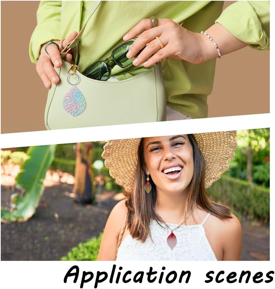 AHANDMAKER 16Pcs 8 Colors Hollow Leaf Charms, Colorful Stainless Steel Geometric Dangle Pendants Shiny Filigree Metal Embellishments for Jewelry Making Necklaces Bracelets Earrings DIY Crafts - Image 5