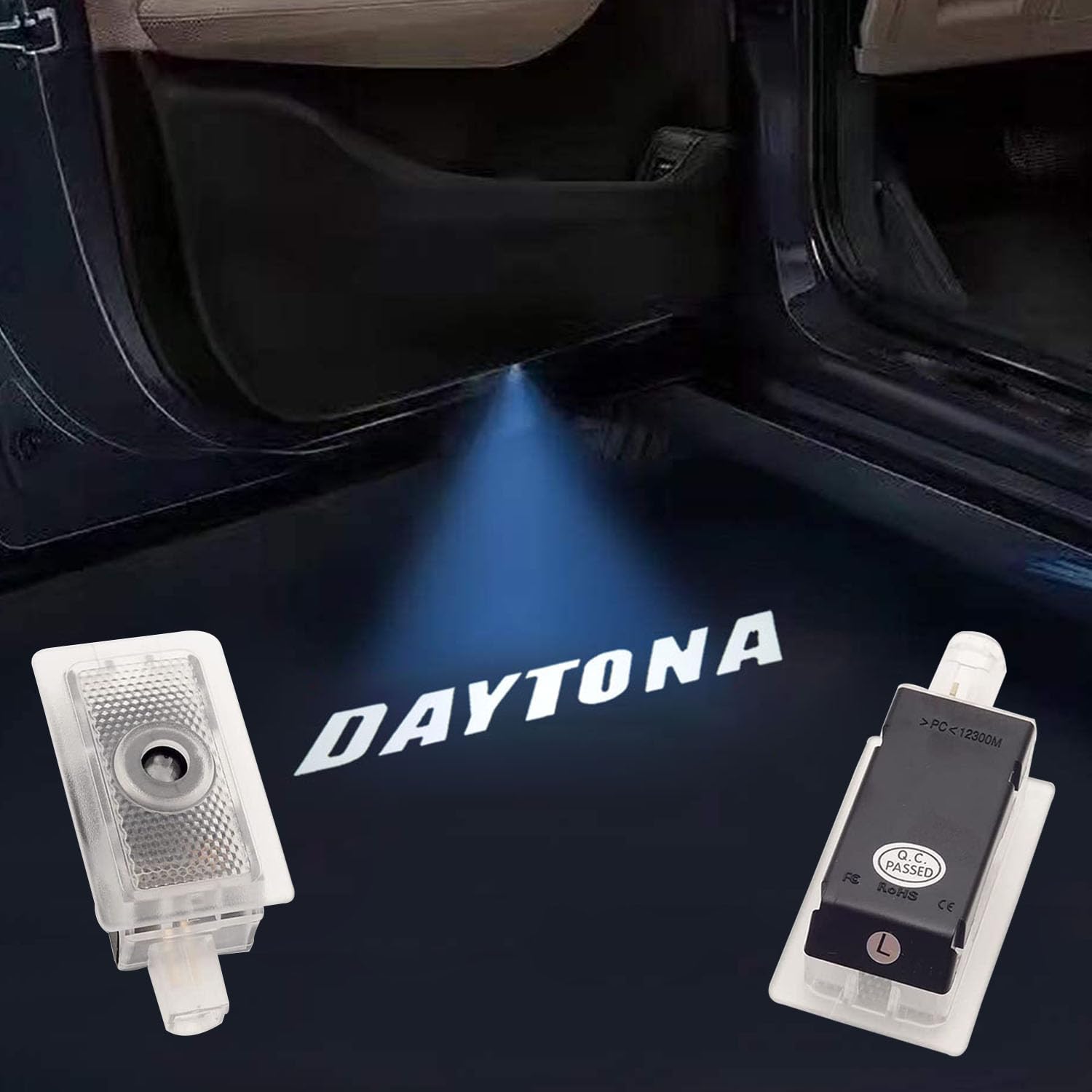 Car Door Courtesy Projector Puddle Logo Lights Replacement for Charger 2006-2022 with White Daytona Emblem,No Fading Color Logo