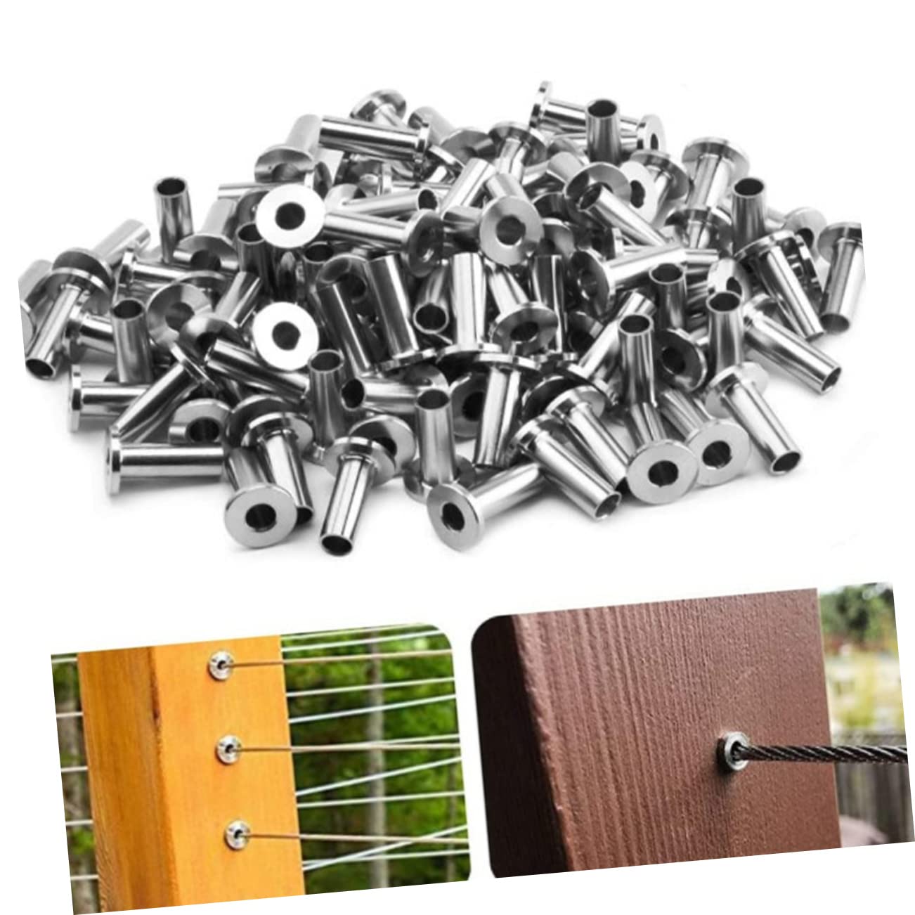 65pcs Stainless Steel Wire Rope Ferrules Kit DIY Cable Railing Protector Sleeves Steel Protector for Outdoor Indoor Use