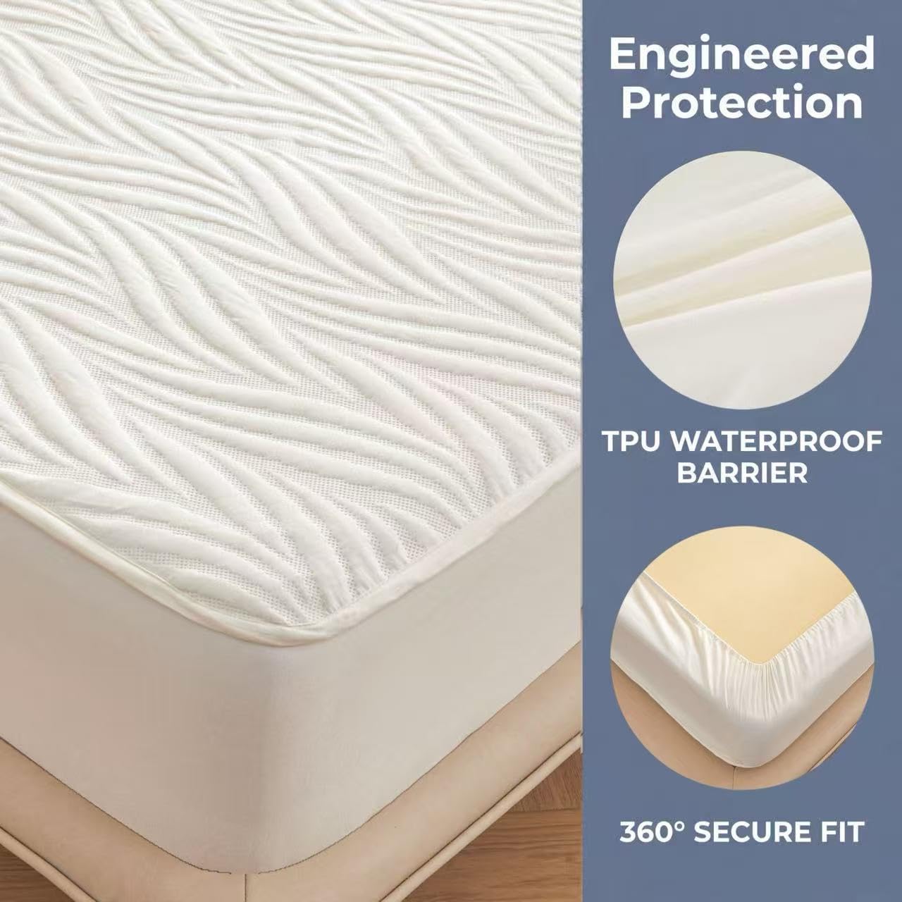 White Twin Waterproof Mattress Protector with Pillowcase Protector, Protects Against Liquid Spills, Soft, Noiseless and Breathable, Fits 8"-15" Deep Pocket