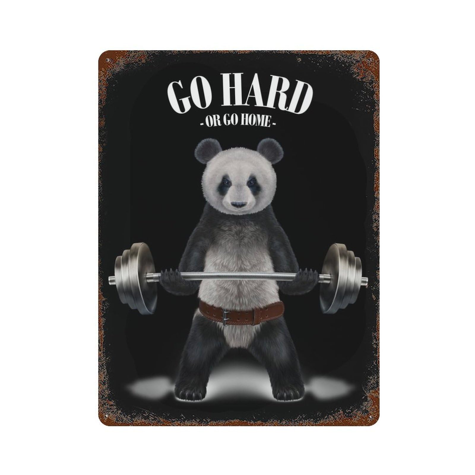 Giant Panda Weightlifting Vintage Rust Metal Sign 15.7"x11.8", for Basement, Hobby Room And Garage Decor, Farmhouse Wall Decor
