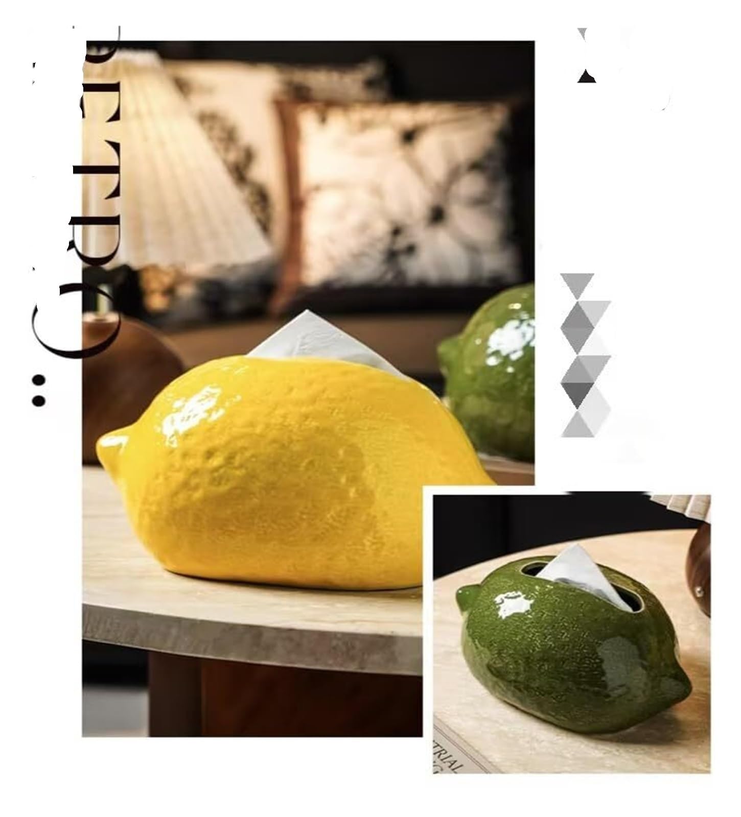 Kosmetiktuch-Spenderbox Kreativer dekorativer zitronenförmiger Keramik-Taschentuchbox-Halter, Moderne Heimdekoration Must-Haves für die Wohnung(Yellow)