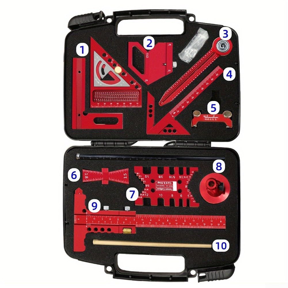 Set di strumenti per la lavorazione del legno, righello quadrato in lega di alluminio con indicatore a coda di rondine e scriba centrale per falegnameria, kit di misurazione multiuso per falegnameria