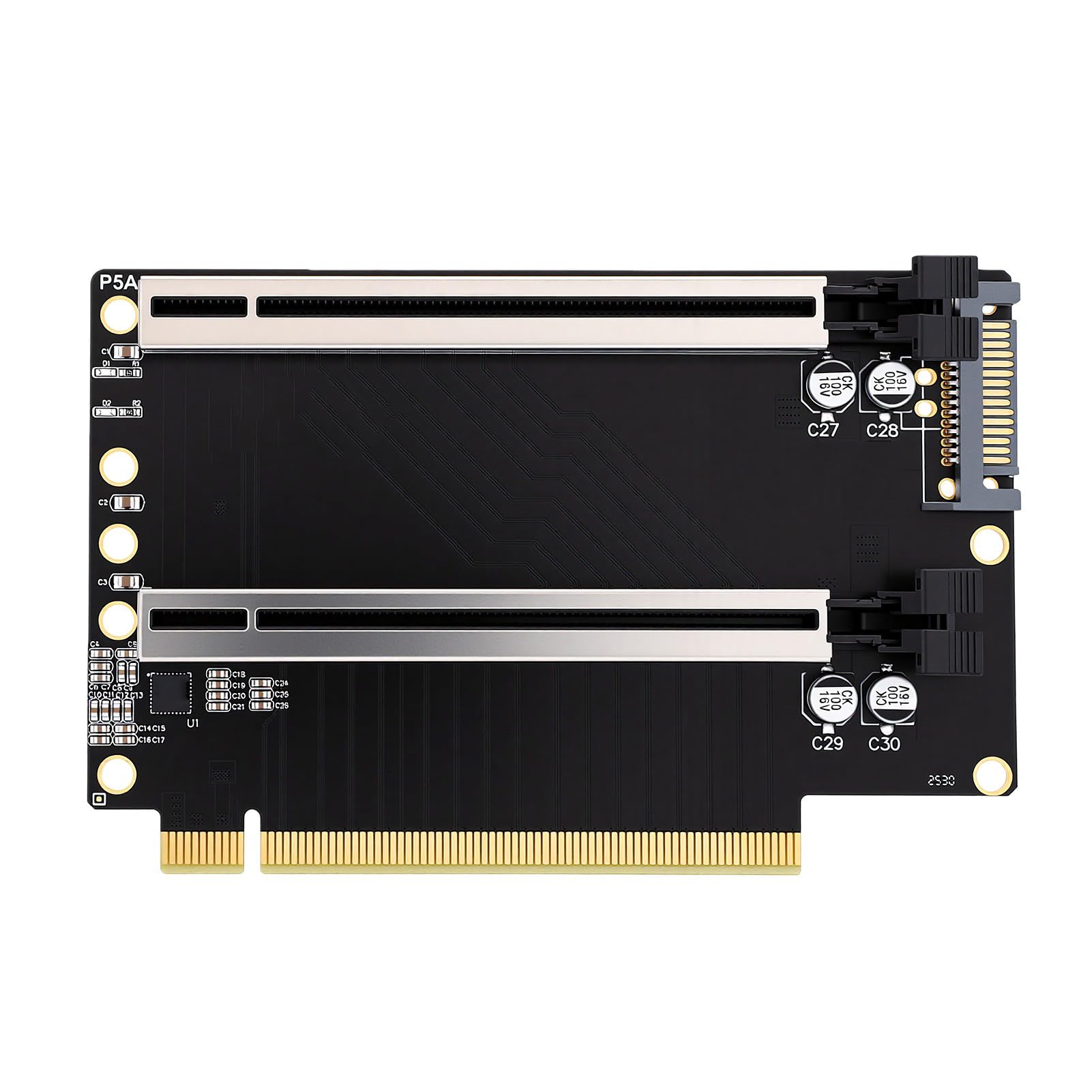 Bewinner PCIe X16-zu-Dual-X8-Adapterkarte mit SATA-Stromversorgung