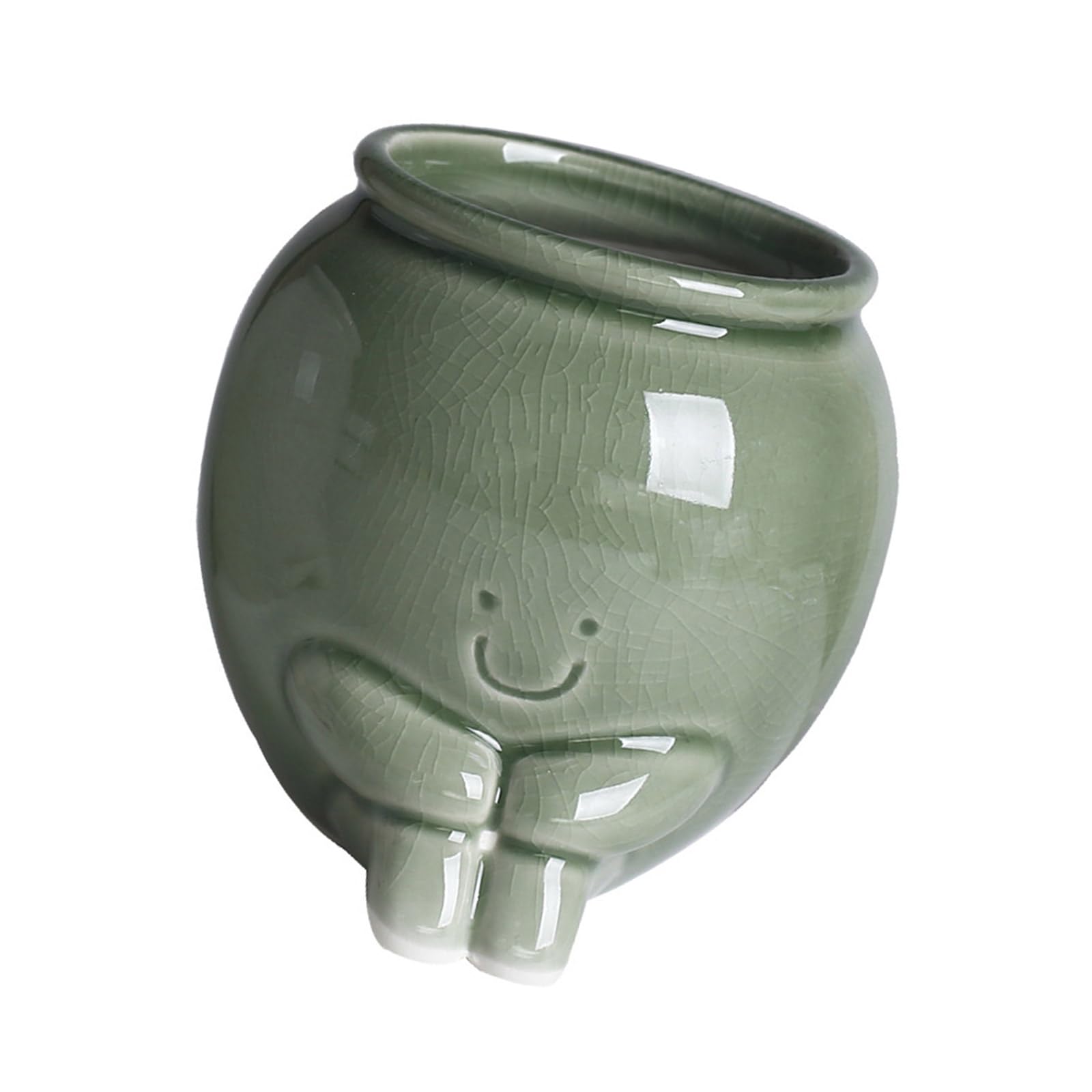 HDOYTXXM Cracked Glazes Smiling Face Planter Ceramic Pots with Drainage Hole for Succulents Indoor Garden Decoration Unique Indoor Outdoor Plant Pots
