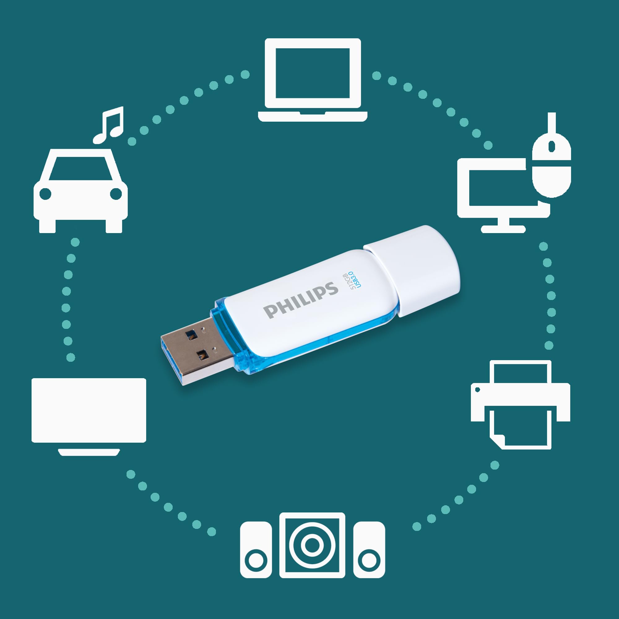 Philips Snow Édition Super Speed clé USB 3.0 512 Go pour PC, Ordinateur Portable, Stockage de données informatiques, Vitesse de Lecture jusqu'à 120 Mo/s