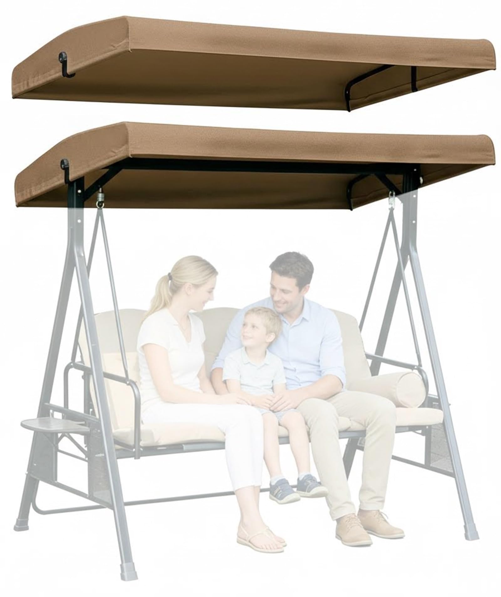 Outdoor Swing Canopy Replacement, Outdoor Patio Swing Canopy Replacement Top Cover 2/3 Seater, Waterproof Replacement Top Fabric for Garden Patio Porch(Dark Khaki,78x49.2in)