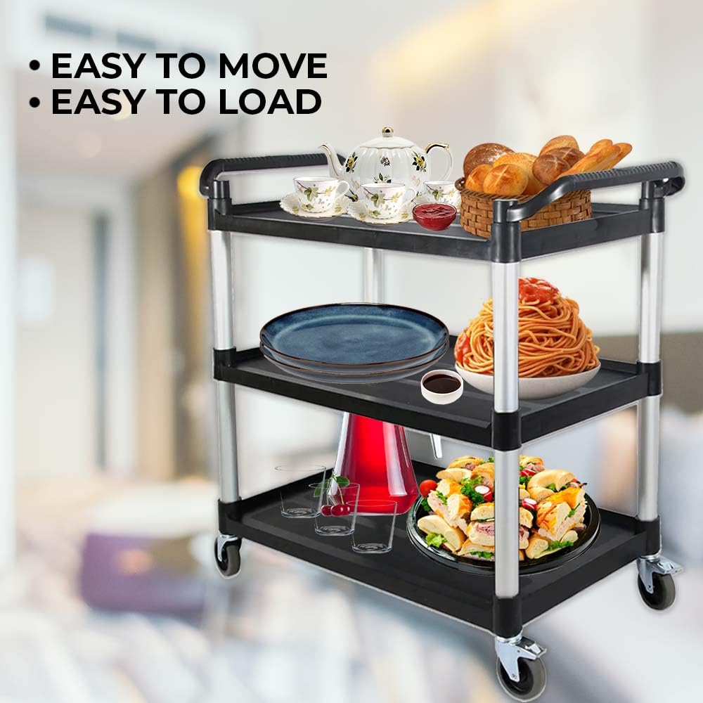 Carrello di servizio multiuso con serratura a ruota, carrello portatile a 3 ripiani con doppia maniglia laterale, carrello multifunzione per ristorazione, ristorante, ufficio, garage