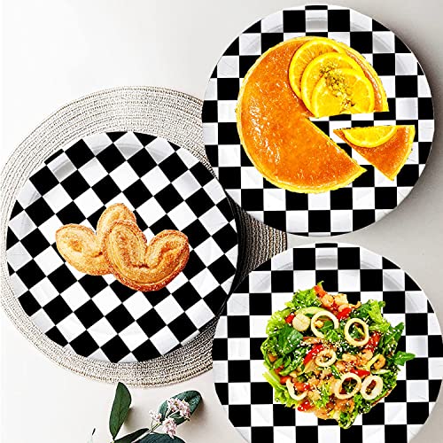 Hspaidyp 40 Pcs Black And White Checkered Race Car Party Supplies Racing Themed Paper Plates 7" Black And White Checkered Dessert Plates For Kids Car Sports Themed Race Car Birthday Party Decorations #TOP5