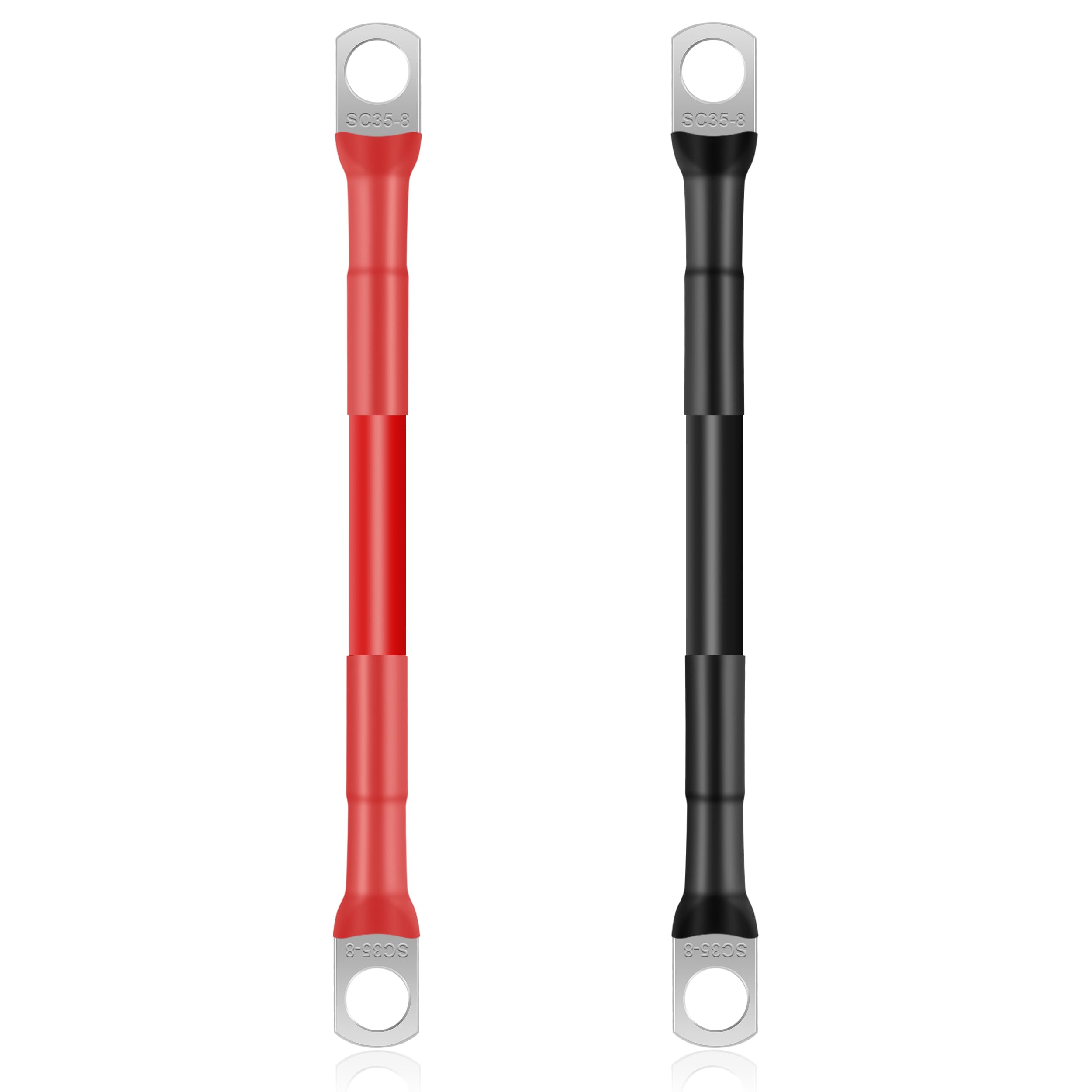 QIMEI-SHOP 2 Piezas Cable Bateria 15cm 35mm² Cable Inversor de Batería 12V 2AWG Cables de Batería con M8 Terminales de Anillo para Automóvil Camión Moto Solar Marino Negro y Rojo