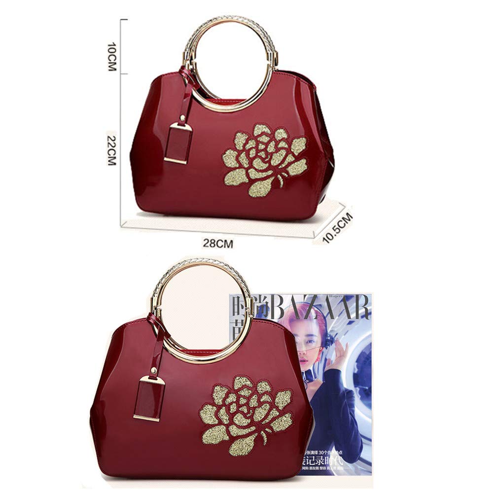 Borsa da donna, Borsa in pelle verniciata, Elegante borsa con manico superiore Ricamo di fiori Borsa a tracolla moda a tracolla per la festa serale, Matrimonio, lavoro