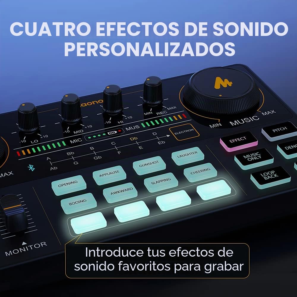 Maono Interfaz Audio con Mesa de Mezclas, Mezclador DJ Maonocaster Todo en Uno Podcast Studio kit con Micrófono de Diafragma Grande de 25 mm para Streaming, Podcast, y Youtube, PC, moviles(AM200-S6)