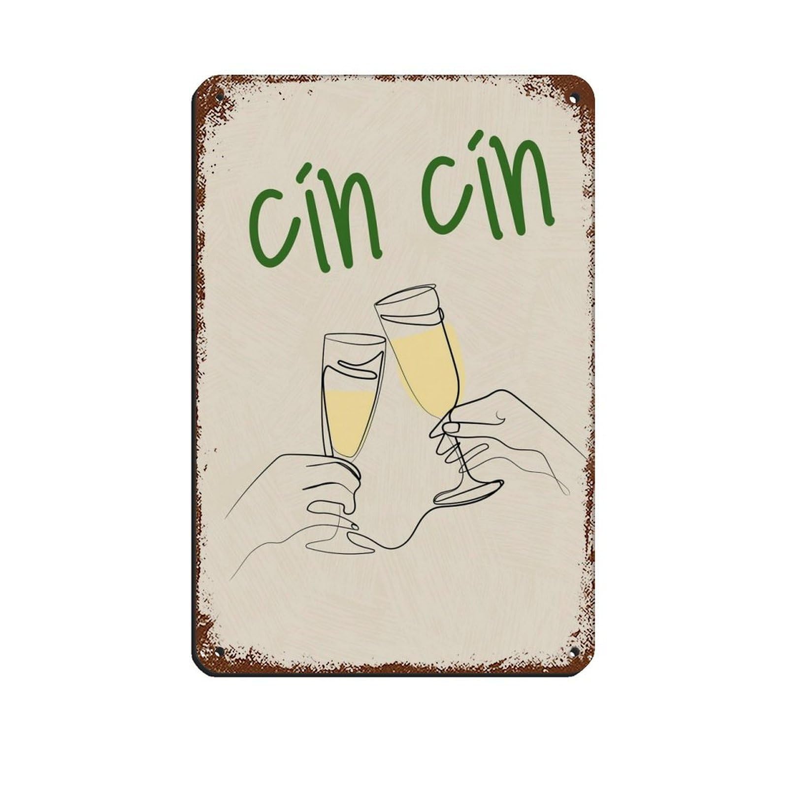 Cin Cin, Wine Poster, Cheers Tin Sign Vintage Metal Pub Club Cafe Bar Home Wall Art Decoration Poster Retro 8x12inch(20x30cm)