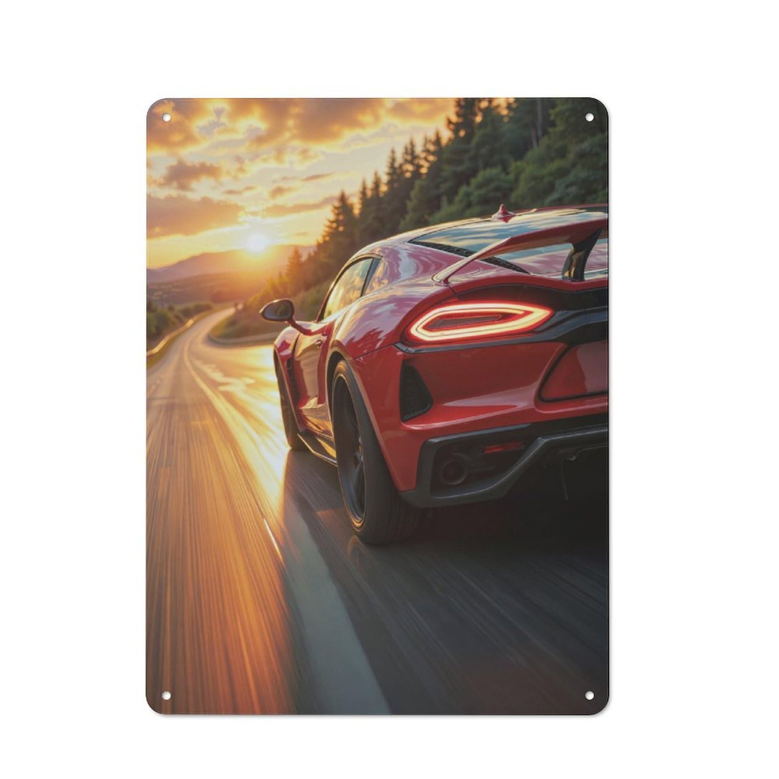 Junmoney Red Sports Car Sunset Drive Vintage Metal Wall Decor 40X30cm, Tin Sign For Cafe, Pub, Workshop Or Home Bar, For Casual British Interiors