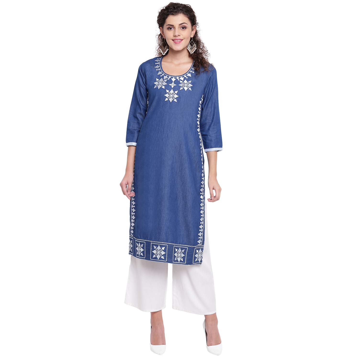 Ayrin Stylish Dark Blue Embroidery Denim Trendy Kurta.-image-24