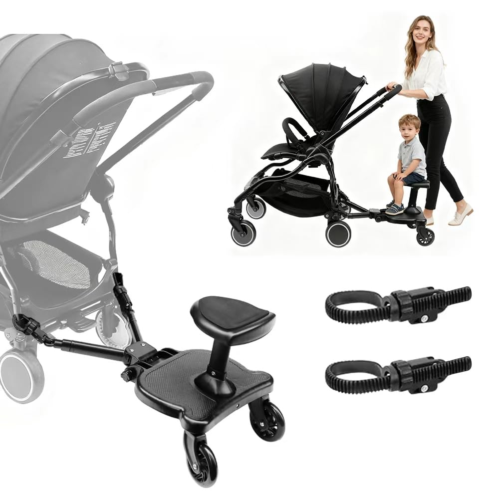 Photo 1 of Newly Upgraded 2 Child Stroller Board, Rubber Locking Buckle, 2-in-1 Universal Stroller Board with Detachable Seat, Raised and Widened Base, Holds up to 55 lbs for Kids Aged 3-7