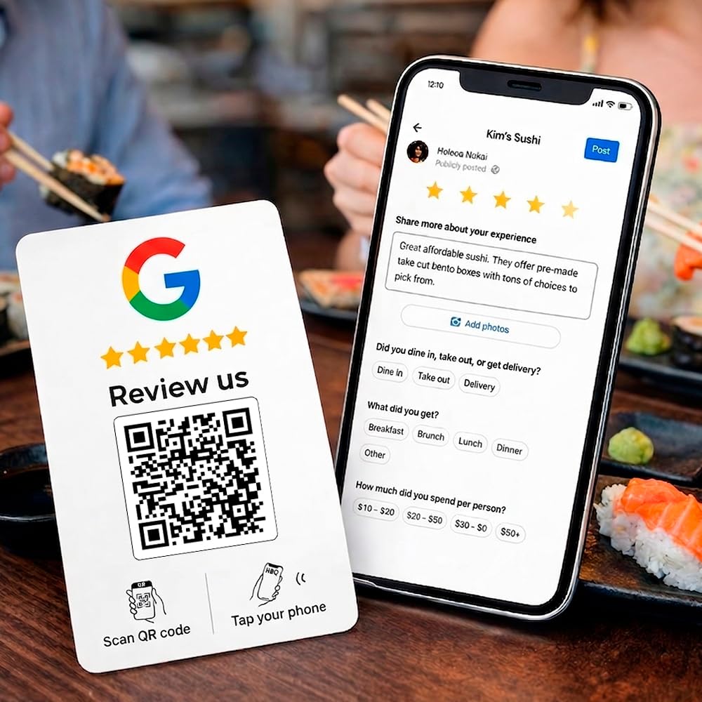 5-Pack QR & NFC Tap Cards Compatible with Google Reviews | AI Reply App Included