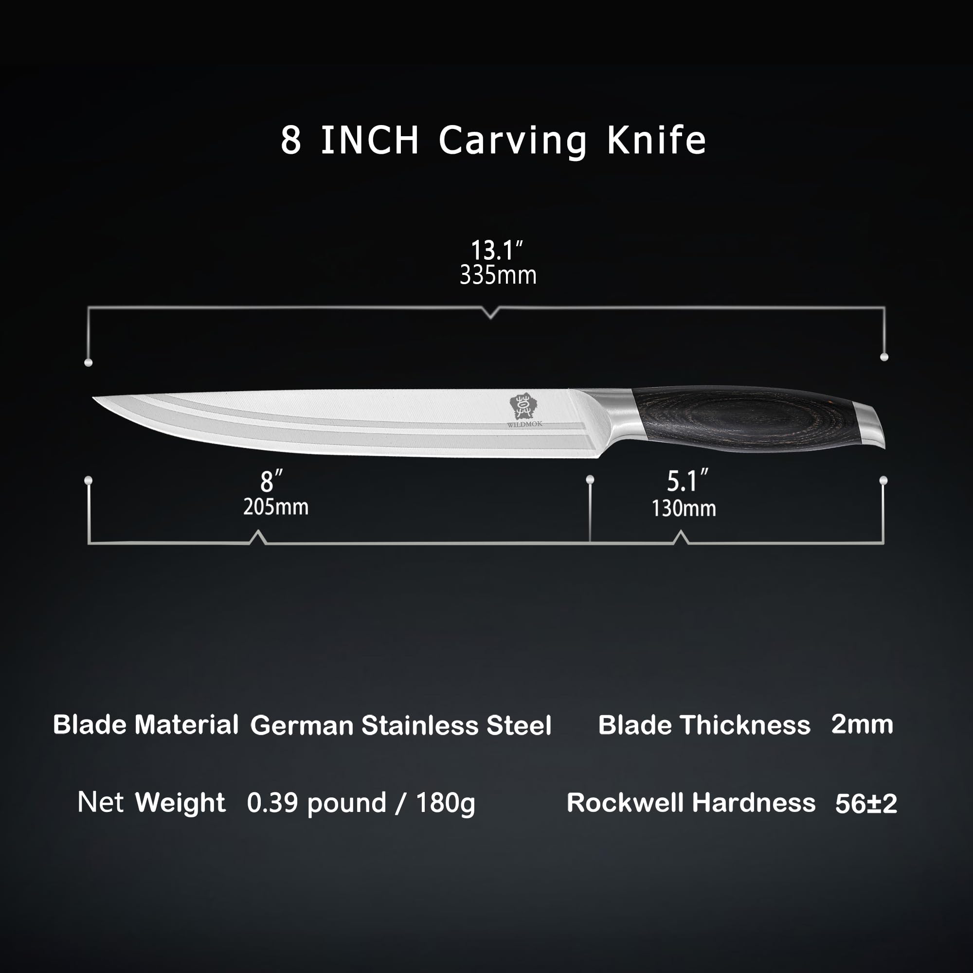 WILDMOK Coltello intagliato 20,5 cm, coltello da taglio della carne, coltello da barbecue in acciaio inossidabile tedesco con manico ergonomico, regali imballati